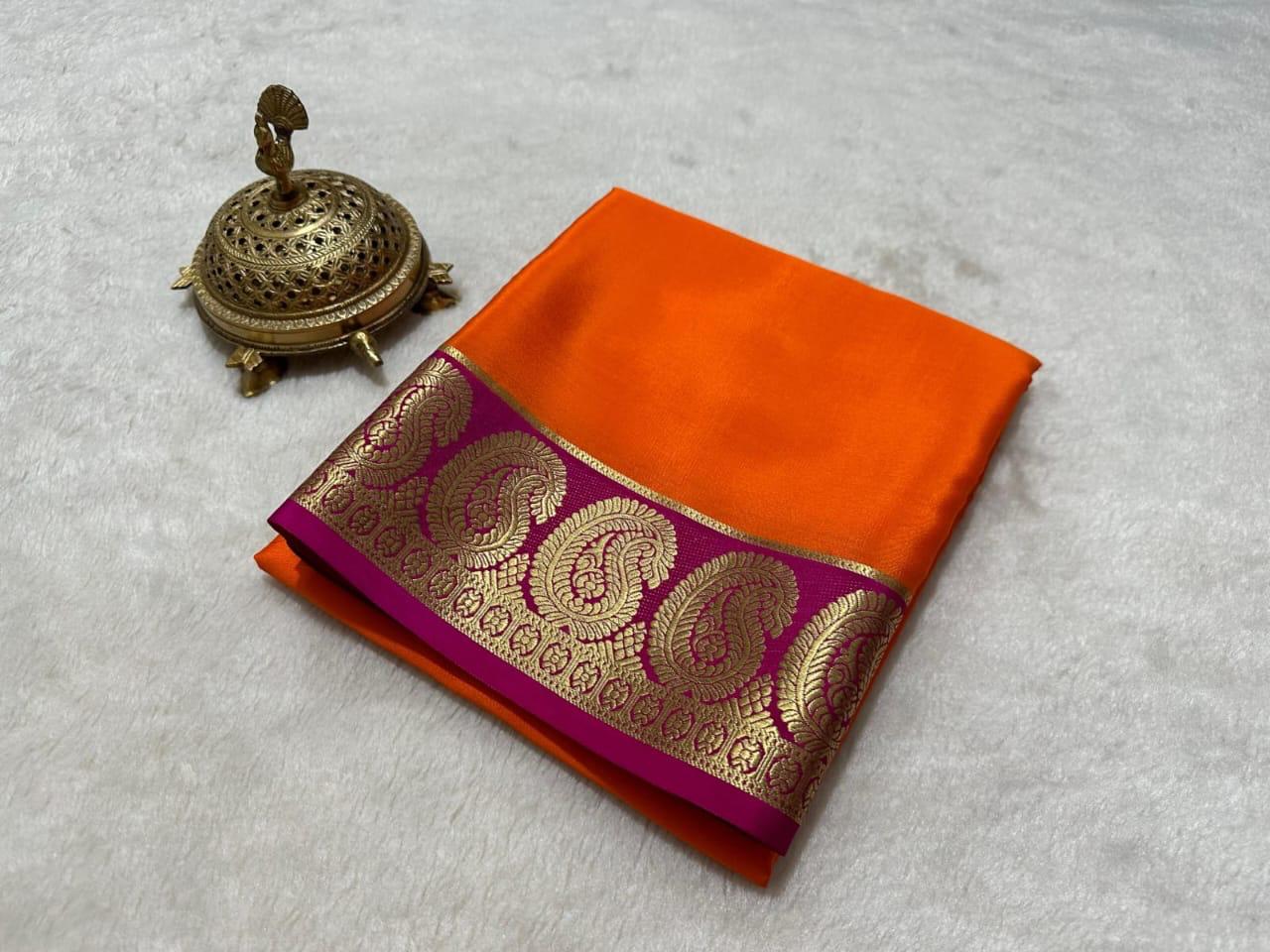 Orange Semi Mysore Silk Saree